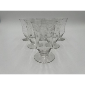 Vintage Juice Glasses Flower Etched Stem Set of 4‎ Glasses